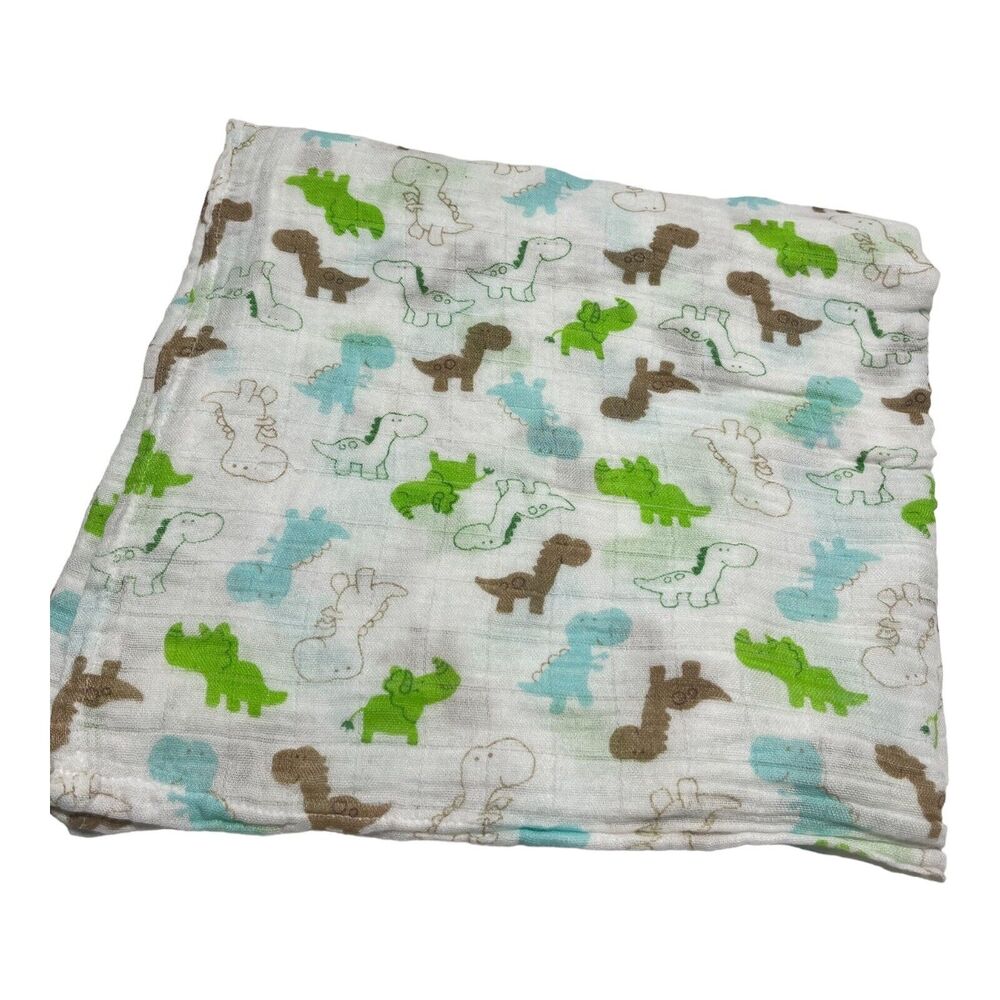 Upsimples Green Brown Blue Dinosaur Muslin Swaddle Baby Blanket